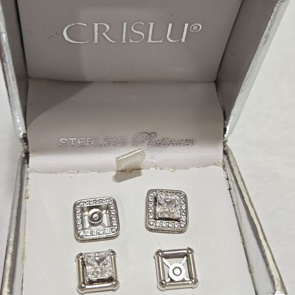 Platinum Plated Sterling Silver Earrings - Picture 1 of 7